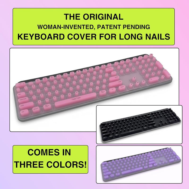tippy type Raised Keyboard Cover for Long Nails – Fits Logitech MX Keys S Full-Size Keyboard - Silicone - The Original - Comfortable Typing, Quiet, Nail Protection (Cotton Candy Pink) - Image 5